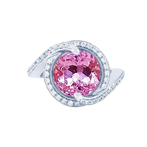 16.00 ct. Anello Kunzite Rosa Con Diamanti Oro Bianco 14K - harrychadent.it