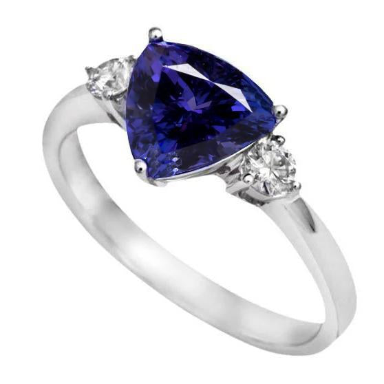 2 Carati Tanzanite Trilioni Diamante 3 Pietra Anello Oro Bianco 14K - harrychadent.it