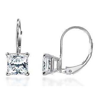 2 carati F Vs1 Orecchini con diamanti taglio principessa Leverback Eurowire 14K bianco oro - harrychadent.it