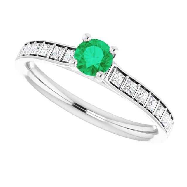 2 carati rotondo verde smeraldo anello di diamanti in oro bianco 14K - harrychadent.it
