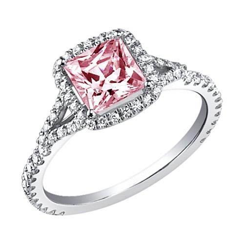 2.15 carati. Anello con gemme rosa Zaffiro Princess Halo WG - harrychadent.it