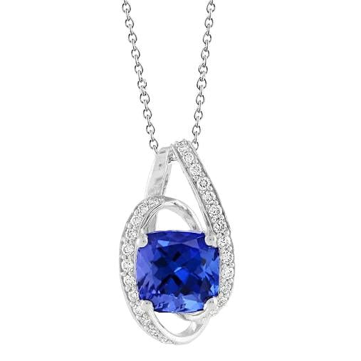 2.50 Carati Tanzanite Con Diamanti Collana Pendente Oro Bianco 14K - harrychadent.it
