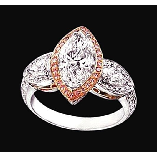 3.01 Ct. Anello in oro bicolore Marquise Diamond 3 Stone Nuovo - harrychadent.it