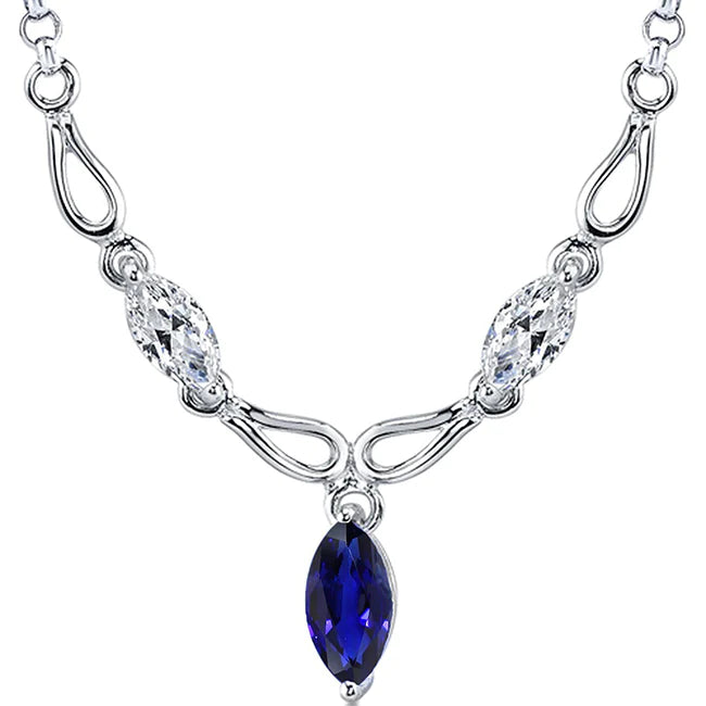 3 Stone Marquise Ceylon Sapphire & Diamond Pendant 3 Carati 14K Gold - harrychadent.it