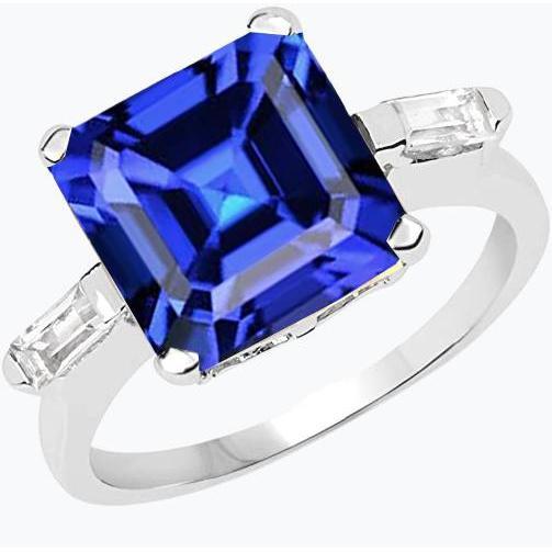 3 pietre baguette anello di diamanti Asscher Ceylon blu zaffiro 4 carati - harrychadent.it