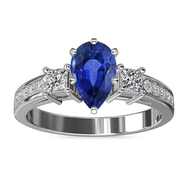 3 pietre blu zaffiro anello principessa e accento rotondo diamante 3.50 carati - harrychadent.it