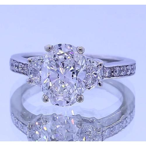 3.50 carati. ovale. con 4 diamanti. anello anniversario. 3 pietre. oro bianco 14K - harrychadent.it