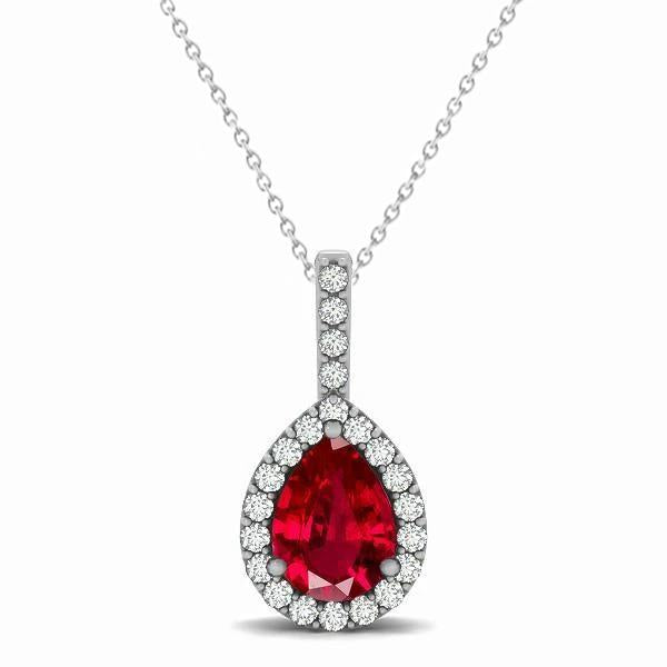 3.25 carati pera rubino con diamanti ciondolo collana in oro bianco 14k - harrychadent.it