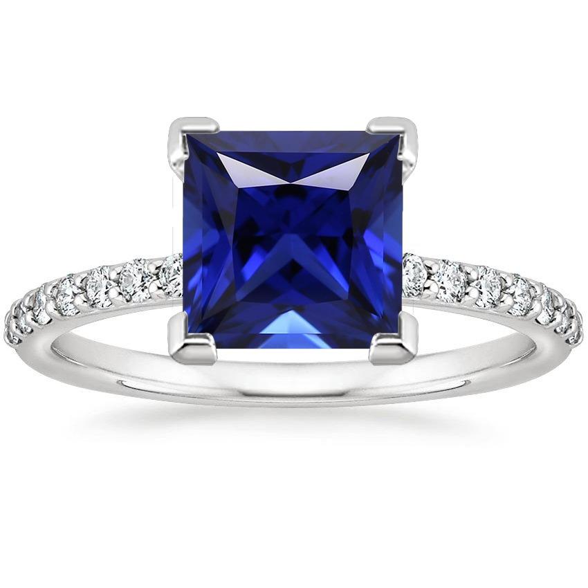 5.50 carati Solitaire Princess Blue Sapphire con accenti Pave Setting - harrychadent.it