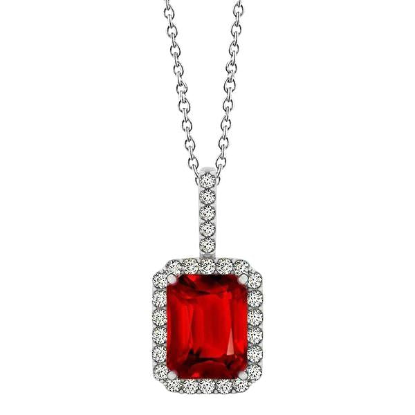 5.50 ct. Collana con ciondolo in oro bianco 14K con rubini e diamanti taglio smeraldo - harrychadent.it