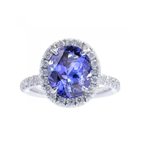 7.75 Ct Gold Jewelry Oval Tanzanite With Halo Diamond Ring - harrychadent.it