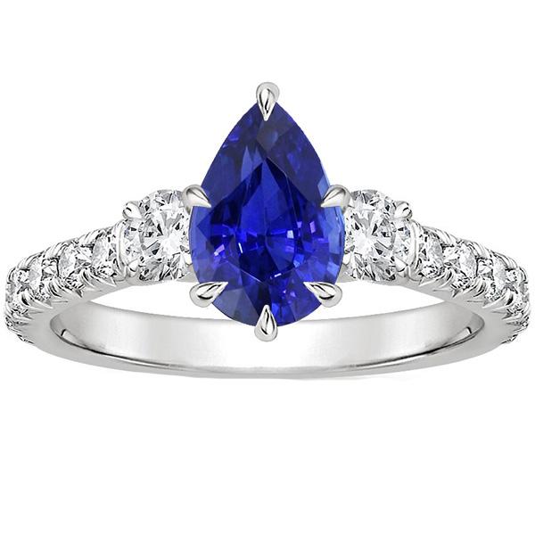 Anello 3 Pietre Con Accenti Zaffiro Blu Pera & Diamanti 3.50 Carati - harrychadent.it