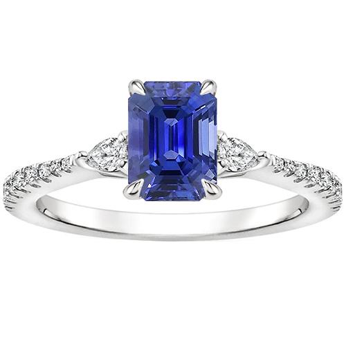 Anello 3 Pietre Con Accenti Zaffiro Blu Smeraldo & Pera 4.50 Carati - harrychadent.it