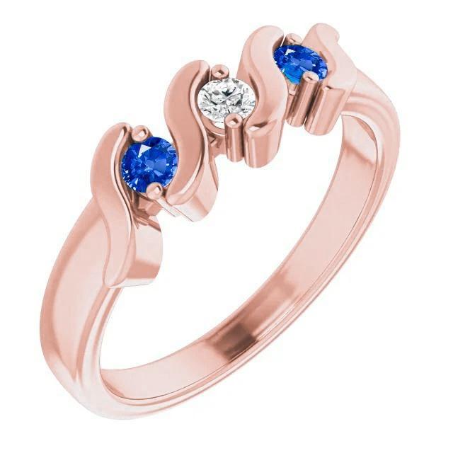 Anello 3 Pietre Diamante Zaffiro Blu 0.90 Carati Oro Rosa 14K - harrychadent.it