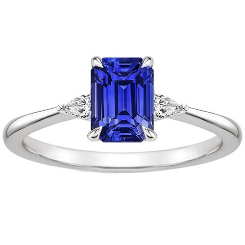 Anello 3 pietre con diamante smeraldo e zaffiro blu pera 3.25 carati - harrychadent.it