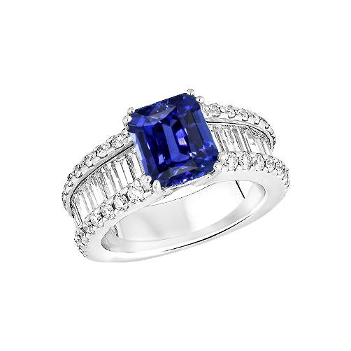 Anello con diamante blu zaffiro radiante 3.50 carati set canale baguettes - harrychadent.it