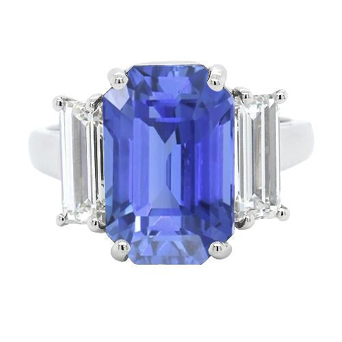 Anello Anniversario 3 Pietre Oro Bianco Taglio Smeraldo Zaffiro Blu 4 Carati - harrychadent.it