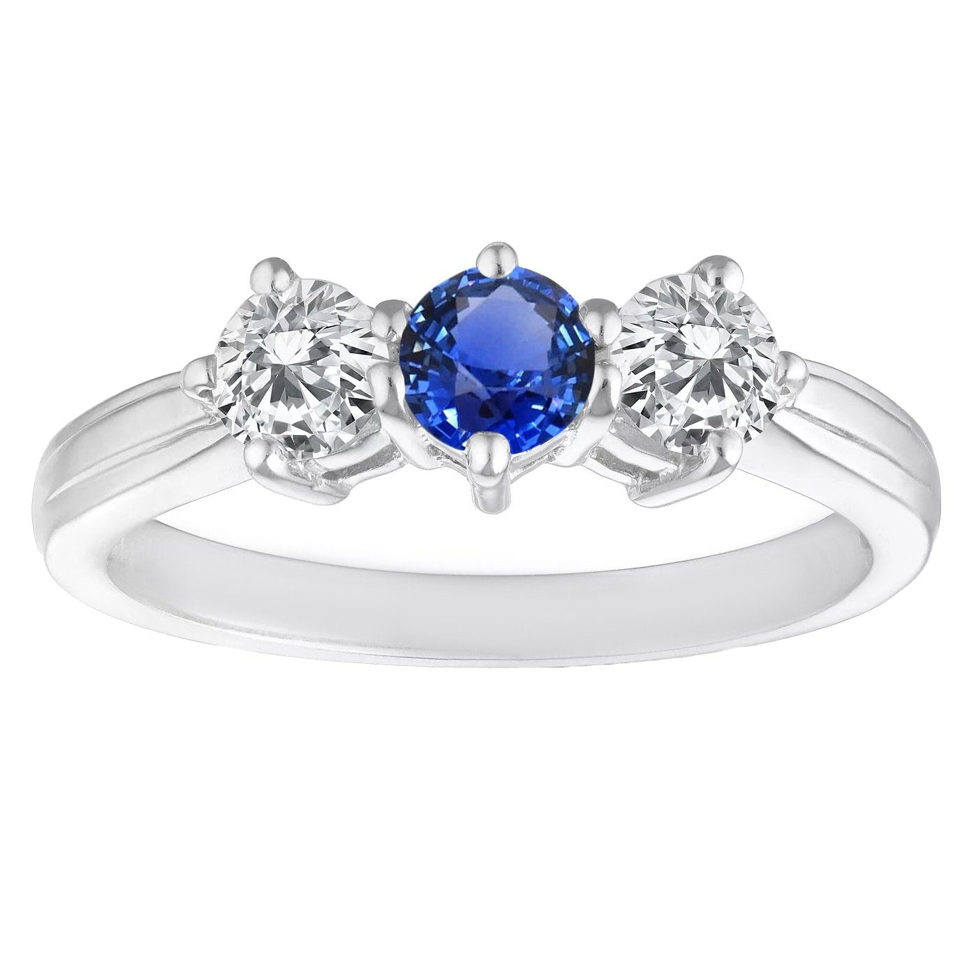 Anello Anniversario 3 Pietre Rotondo Zaffiro Blu Naturale 4 Carati Diamanti - harrychadent.it