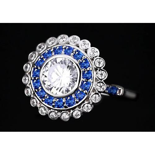 Anello Anniversario Baguettes con Diamanti Tondi e Zaffiri Blu 4 Carati - harrychadent.it