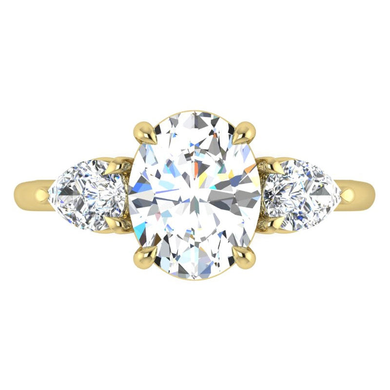 Anello Anniversario Classico 3 Pietre Brillante Taglio Ovali e Pera Diamanti