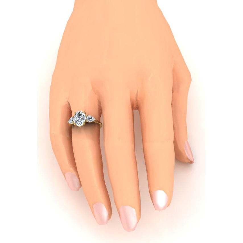 Anello Anniversario Classico 3 Pietre Brillante Taglio Ovali e Pera Diamanti