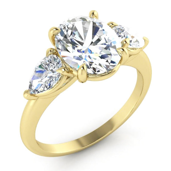 Anello Anniversario Classico 3 Pietre Brillante Taglio Ovali e Pera Diamanti