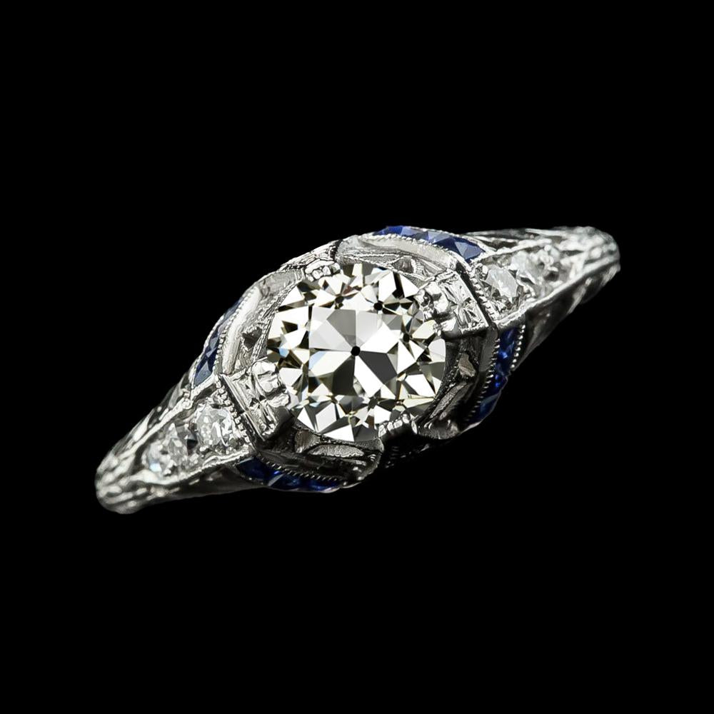 Anello Anniversario Diamante Tondo Vecchio Taglio & Zaffiri Blu 2.50 Carati - harrychadent.it