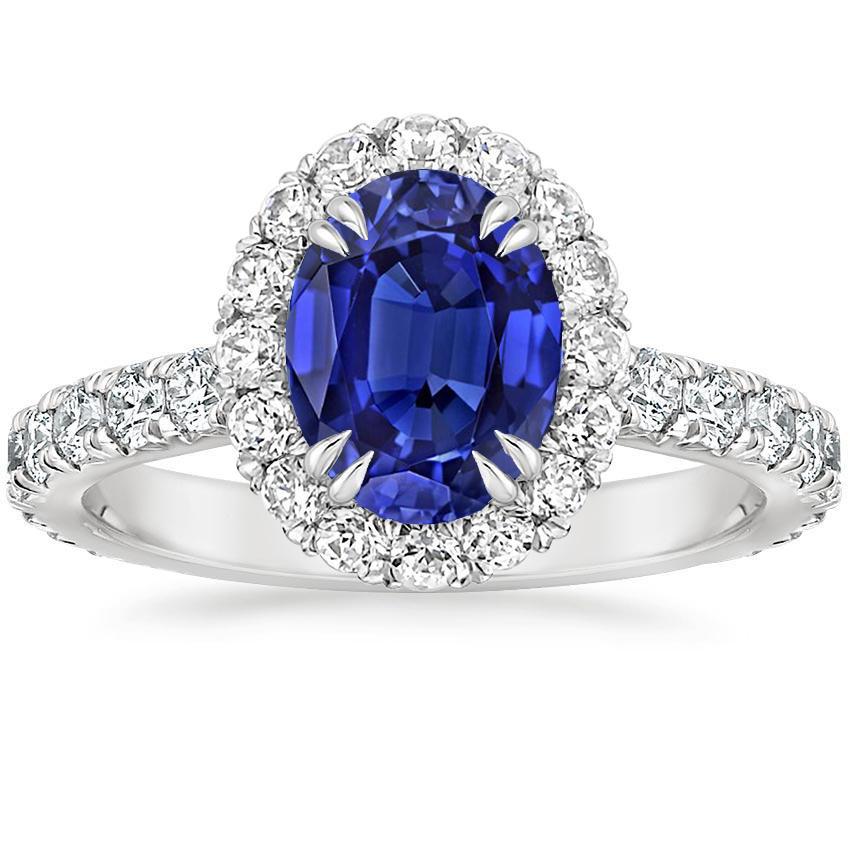 Anello Anniversario Halo Zaffiro Blu Ovale & Diamanti 5.50 Carati - harrychadent.it