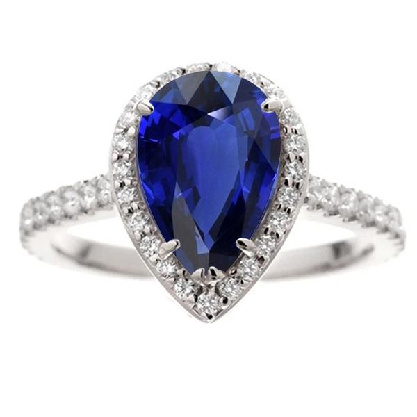 Anello Anniversario Halo Zaffiro Ceylon Taglio Pera & Diamanti 4.50 Carati - harrychadent.it