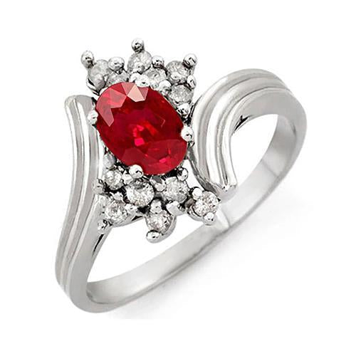 Anello Anniversario Ovale Rosso Rubino E Diamante Oro Bianco 14K 1.50 Ct - harrychadent.it