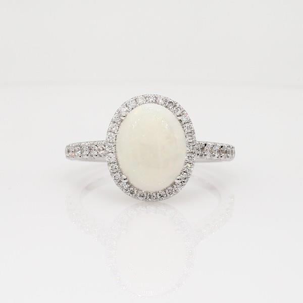 Anello Anniversario con Opale E Diamanti 11.20 Carati Oro Bianco 14K - harrychadent.it