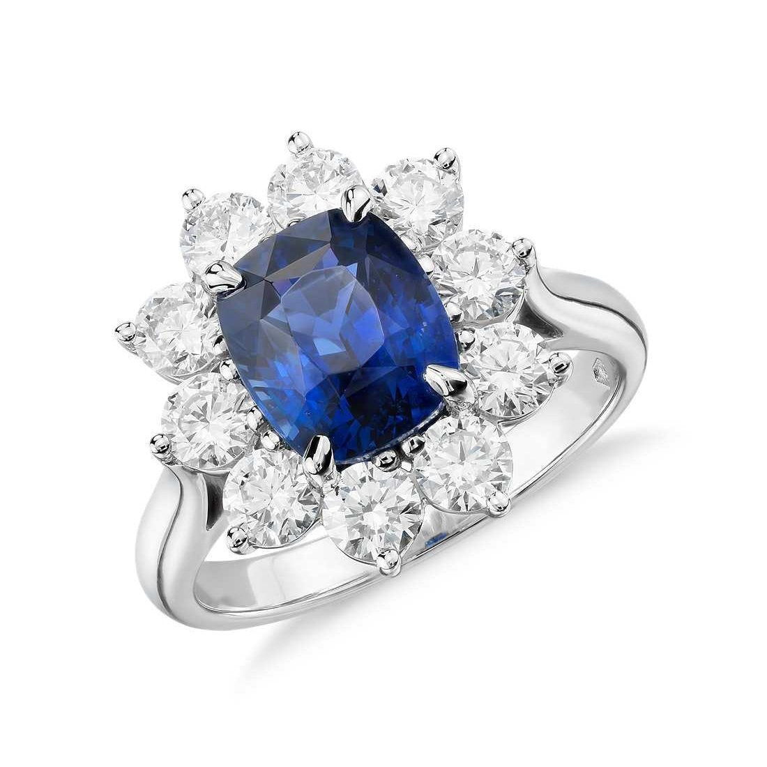 Anello Anniversario con Zaffiro Taglio Cuscino Con Diamanti 3.50 Ct Bianco - harrychadent.it