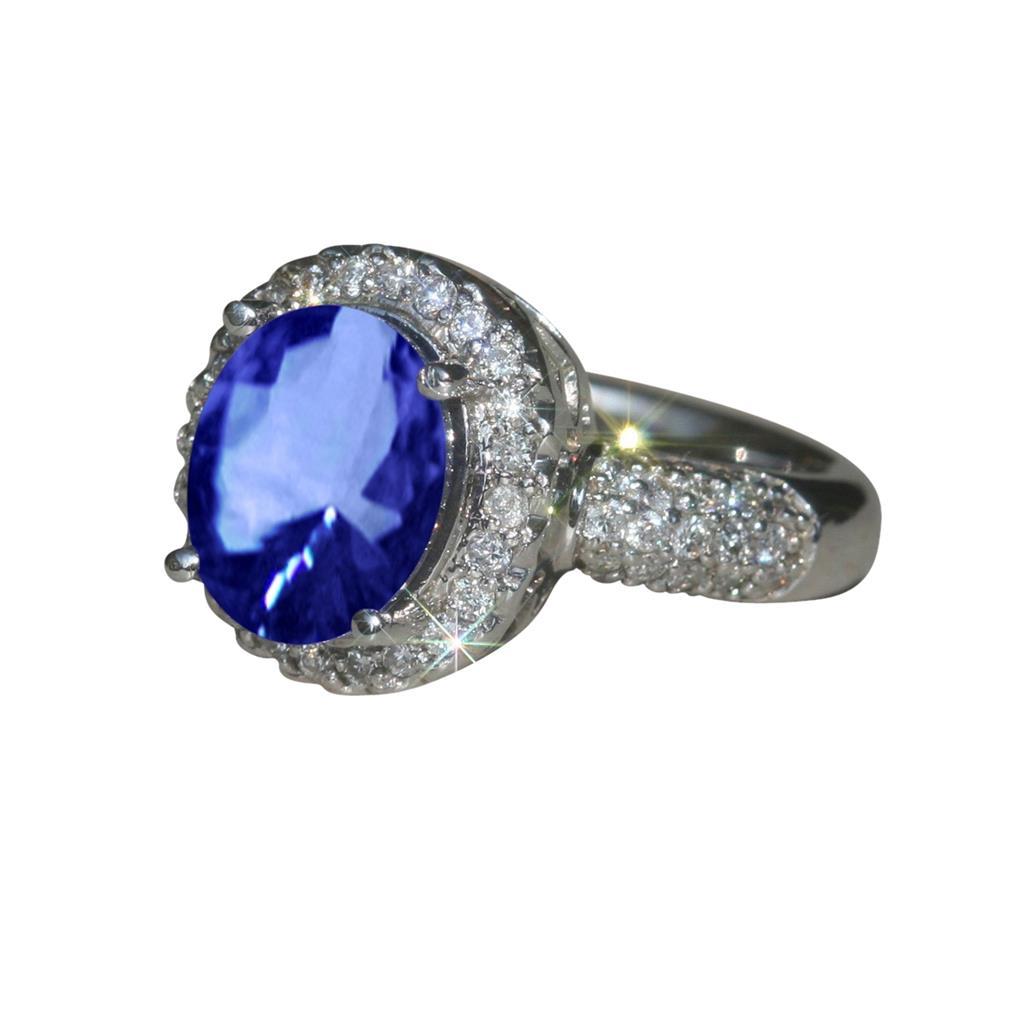 Anello Anniversario con pavé di diamanti e zaffiro di Ceylon da 4.40 carati. solido WG 14K - harrychadent.it