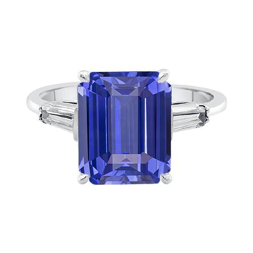 Anello Baguette 3 pietre con diamante zaffiro Ceylon taglio smeraldo 2.75 carati - harrychadent.it
