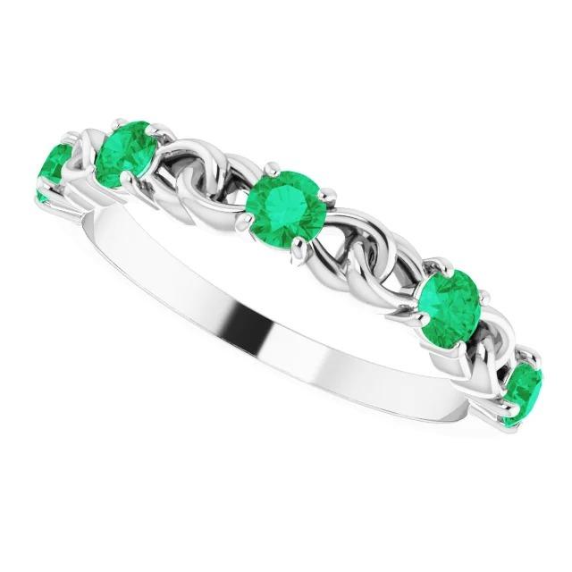 Anello Cinque Pietre Smeraldo Verde Rotondo Oro Bianco 2.50 Carati 14K - harrychadent.it