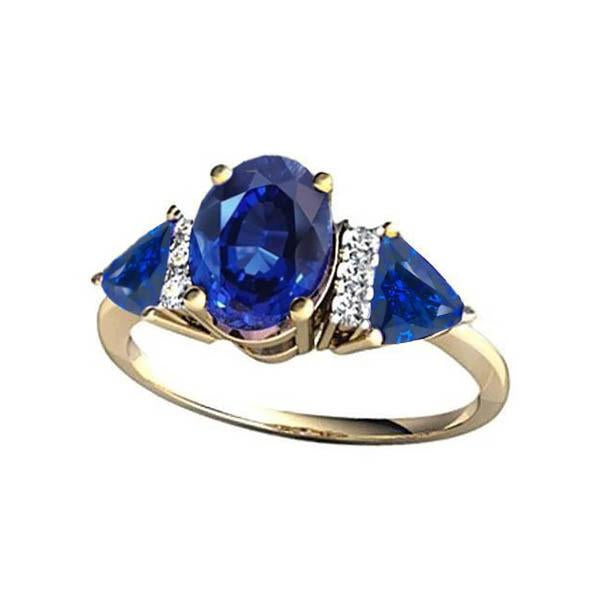 4,26 carati. Anello Oval Trillion Ceylon Zaffiro E Diamanti 3 Pietre - harrychadent.it