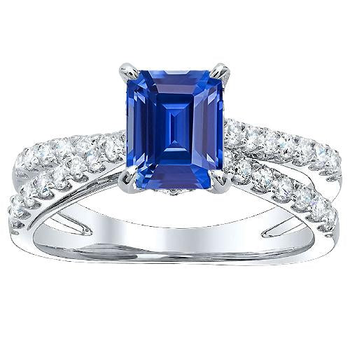 Anello Di Fidanzamento Con Zaffiro Blu Gambo Diviso Diamanti Rotondi 3.50 Carati - harrychadent.it