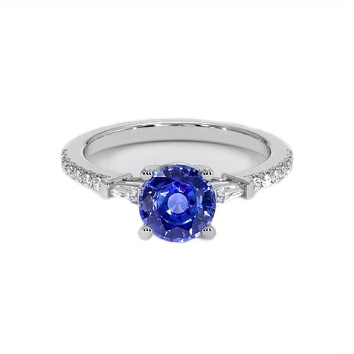 Anello Di Fidanzamento In Oro Con Diamante Zaffiro Blu Con Baguette 3 Carati - harrychadent.it