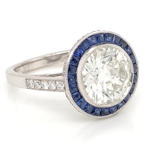 Anello Diamante 5 Carati Halo Ceylon Blue Sapphire Milgrain Oro Bianco - harrychadent.it