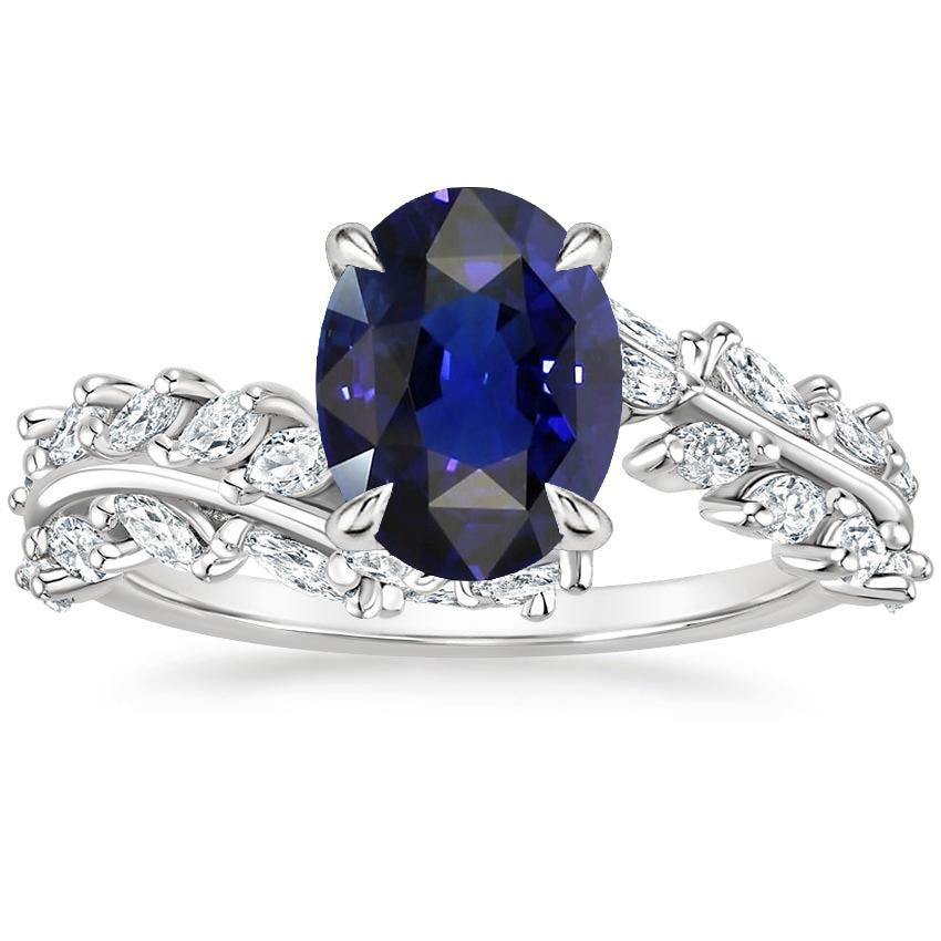 Anello Donna Oro Zaffiro Ceylon Ovale Con Diamanti Marquise 4 Carati - harrychadent.it