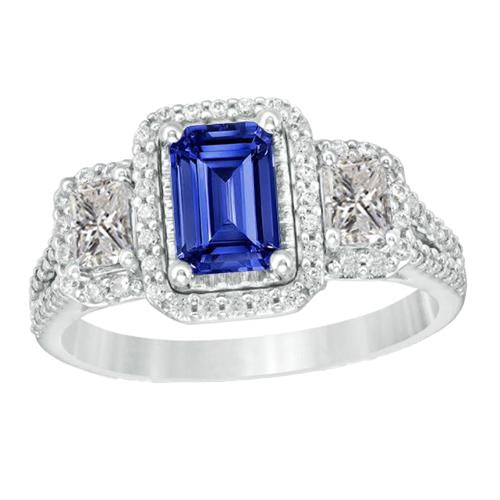 Anello Doppio Taglio Smeraldo Halo Zaffiro Ceylon 4.50 Carati Gambo Spaccato - harrychadent.it