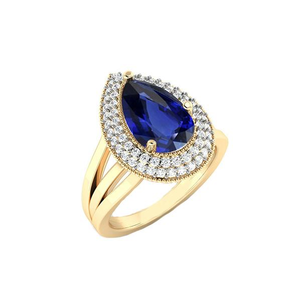Anello Double Halo Triplo gambo Zaffiro Ceylon & Diamanti 4 Carati - harrychadent.it