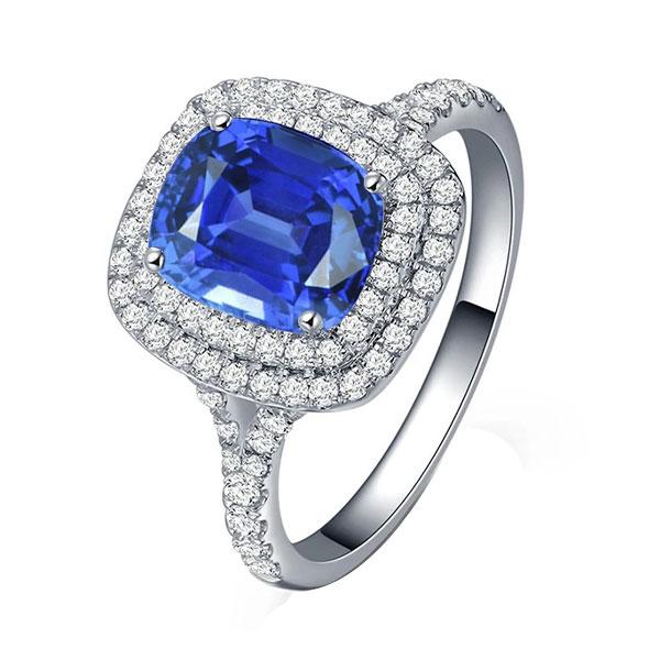 Anello Double Halo Zaffiro Ceylon Ovale 4 Carati Diamond Split Shank - harrychadent.it