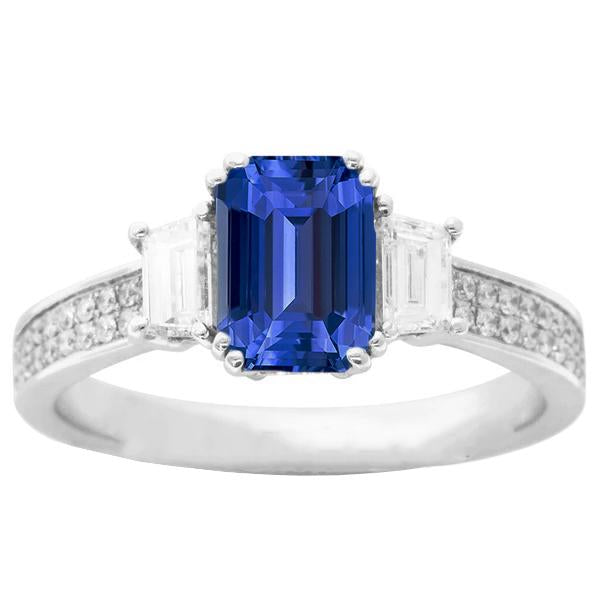 Anello Gemma Smeraldo Zaffiro 4.50 Carati Trapezio & Diamanti Rotondi - harrychadent.it