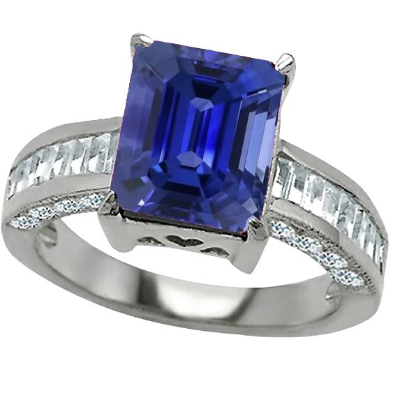 Anello Gemma Smeraldo Zaffiro Baguette & Diamanti Rotondi 4.50 Carati - harrychadent.it