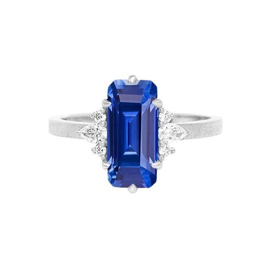 Anello Gemma Smeraldo Zaffiro Ceylon Pera & Diamanti Rotondi 3 Carati - harrychadent.it