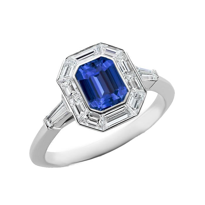 Halo Emerald Ceylon Sapphire Ring 3.50 Carati Diamond Ladies Jewelry - harrychadent.it