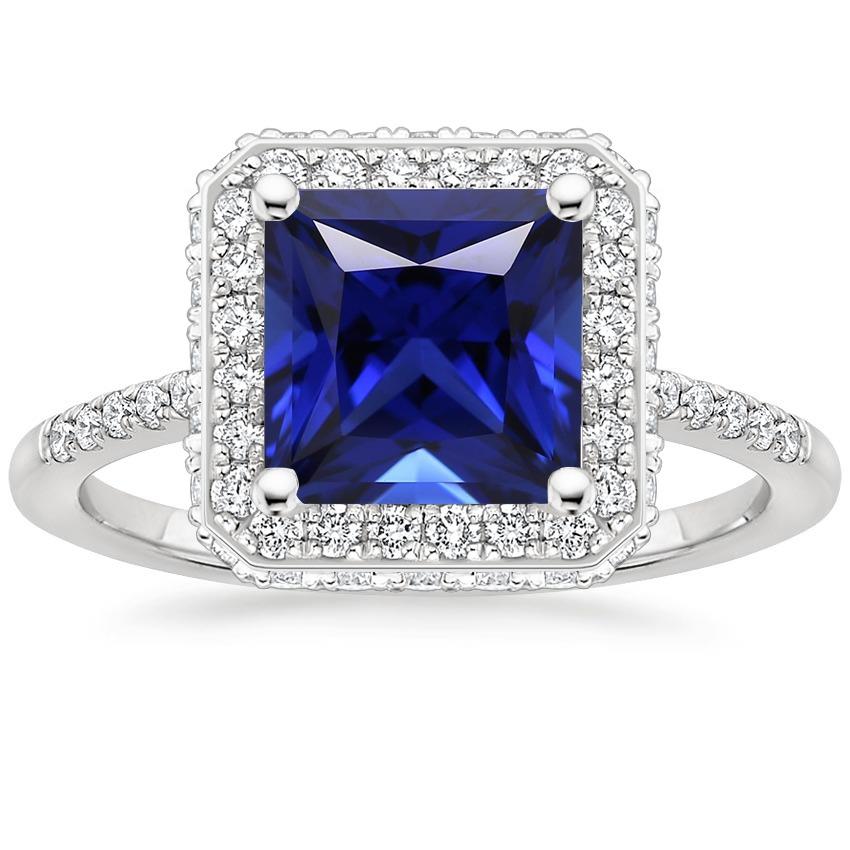 Anello Halo Con Diamanti Rotondi Con Zaffiro Blu Princess Cut Center 6 Carati - harrychadent.it
