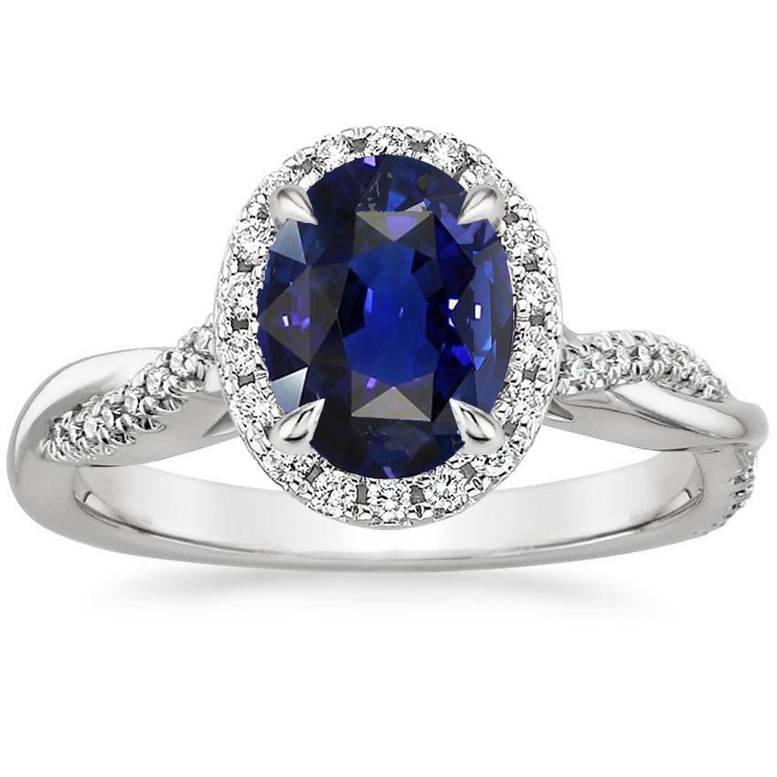 Anello Halo Contorto Stile Ovale Zaffiro Ceylon & Diamanti 4.75 Carati - harrychadent.it