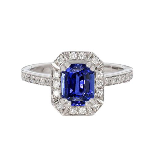 Anello con diamante Halo Zaffiro radiante dello Sri Lanka 3 carati - harrychadent.it